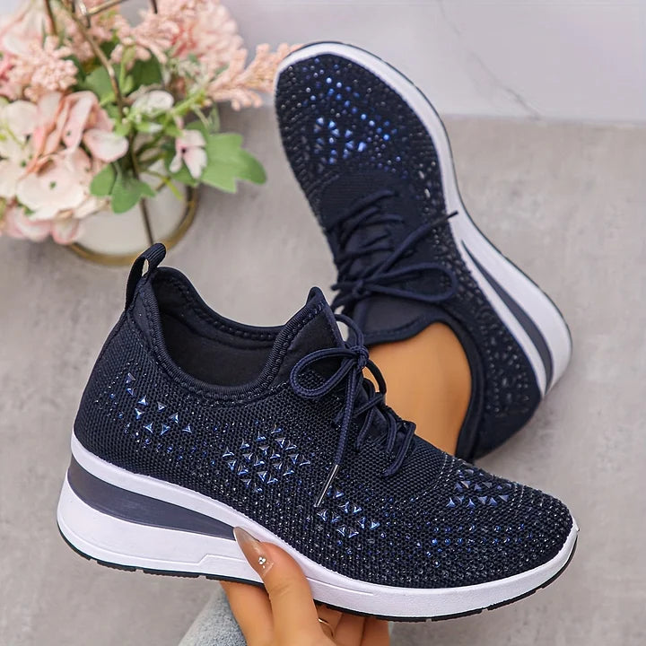 Women's Rhinestone Detail Mesh Trainers | Elegant Cushioned Sneakers