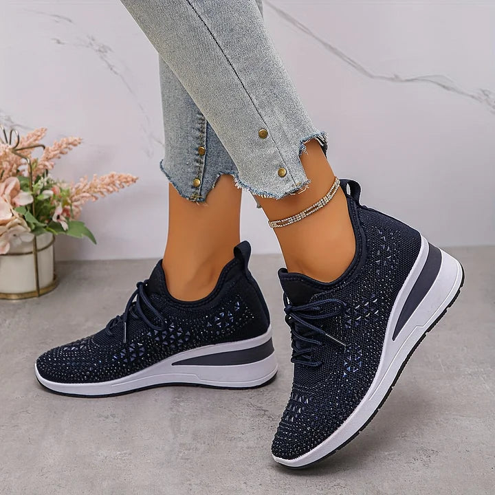 Women's Rhinestone Detail Mesh Trainers | Elegant Cushioned Sneakers
