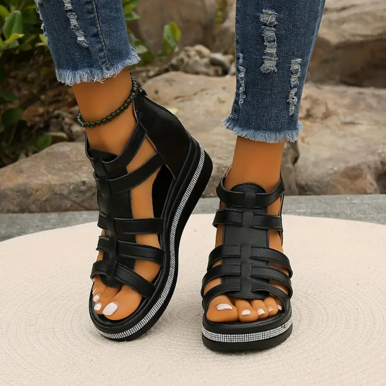 Women's rhinestone wedge sandals lifestyle summer view
