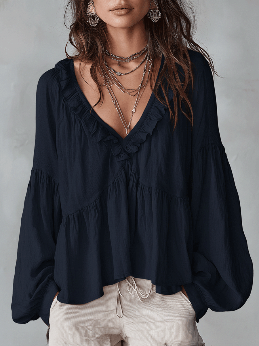 Women's ruffle sleeve bohemian blouse - side view