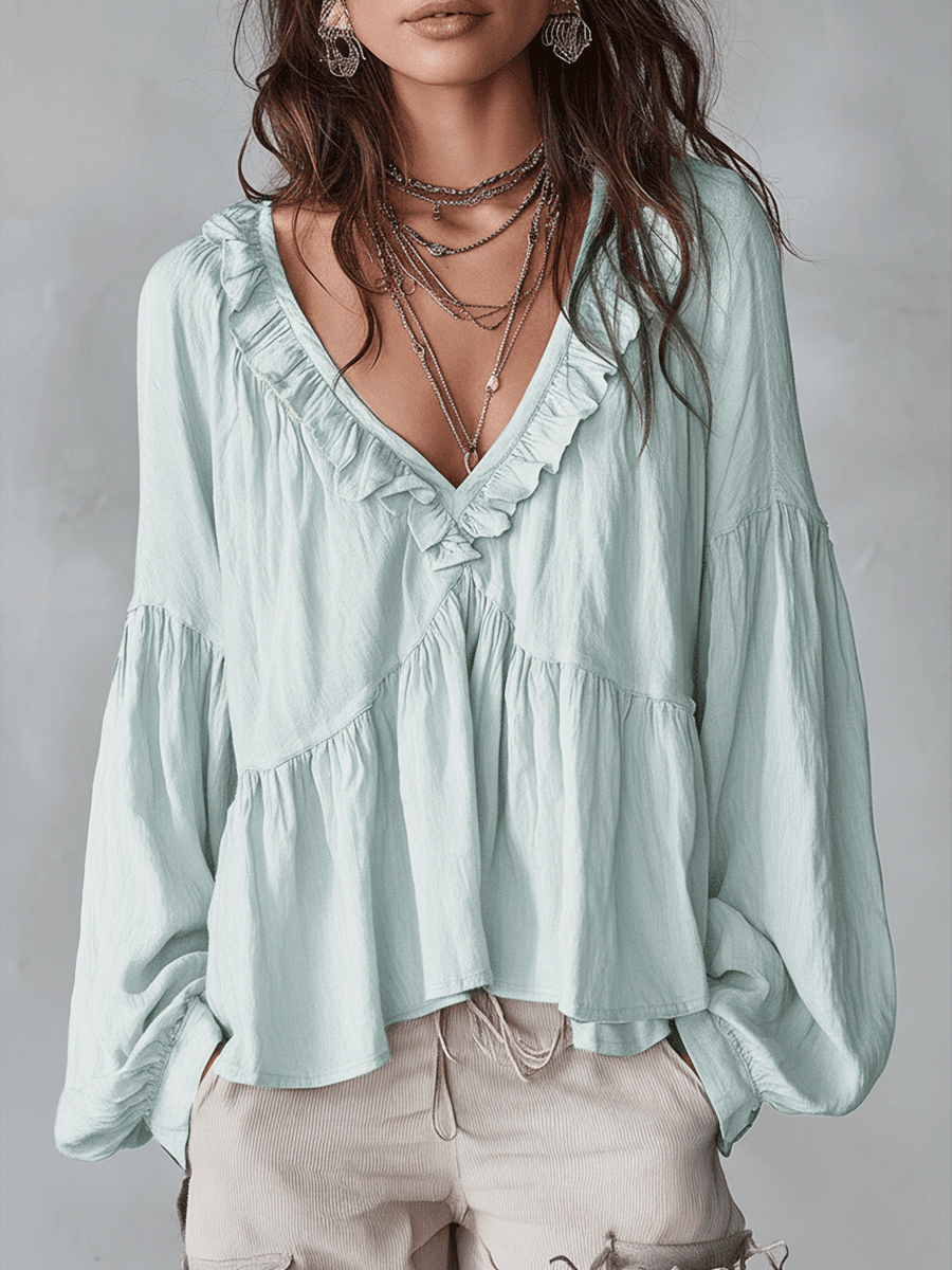 Women's ruffle sleeve bohemian blouse - back view