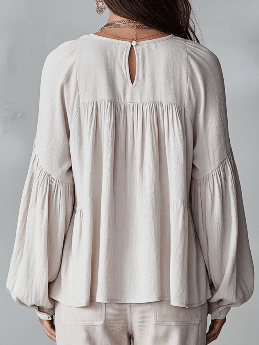 Women's ruffle sleeve bohemian blouse - Navy Blue color view