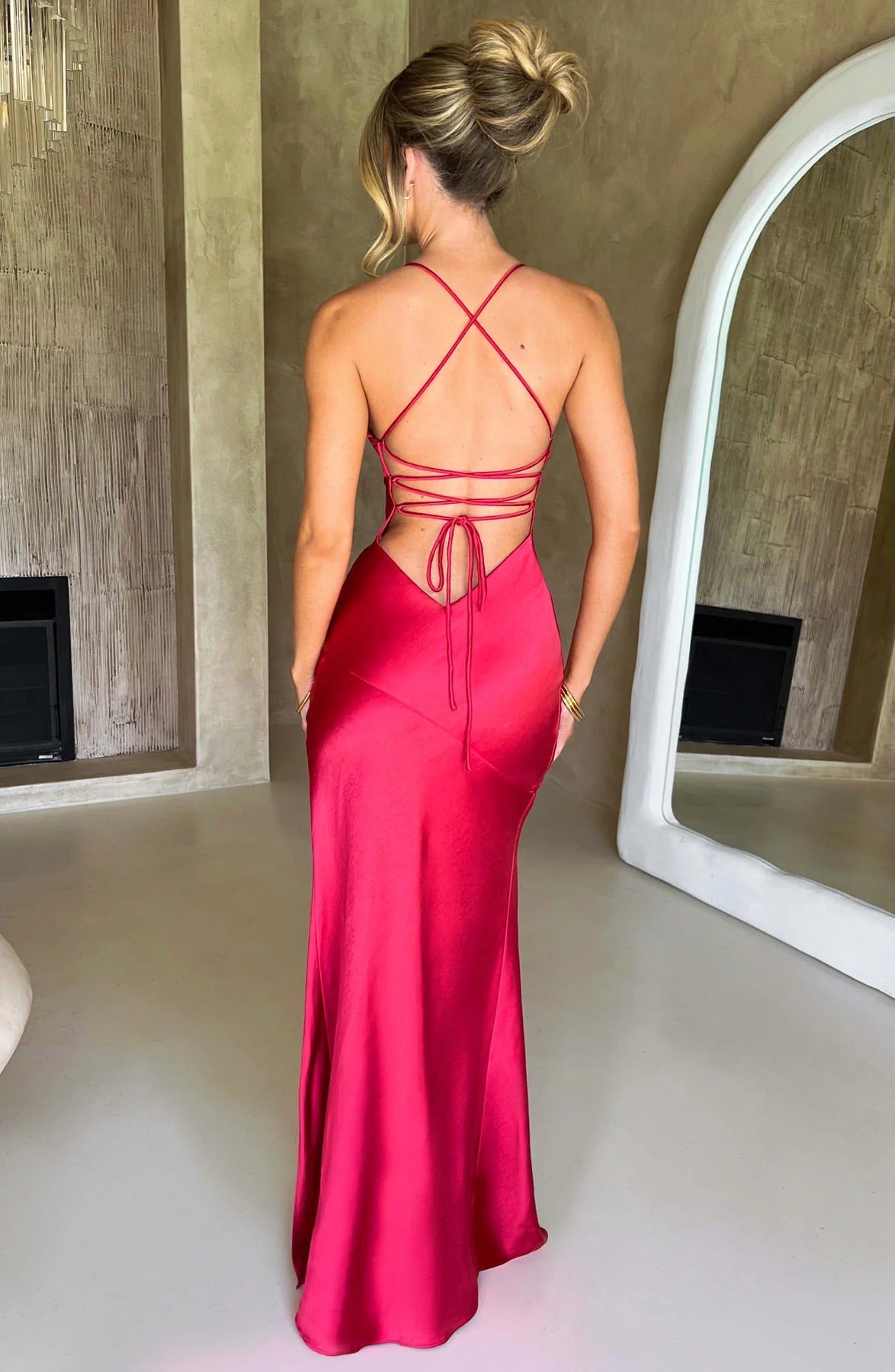 Women's Satin Cowl Neck Maxi Dress | Sleeveless Elegant Evening Dress