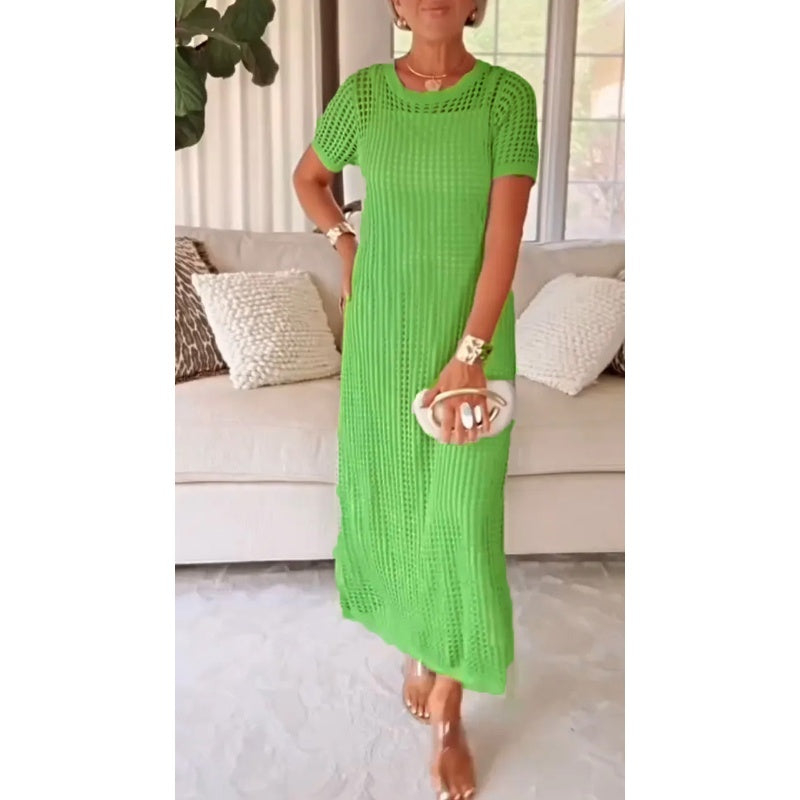Women's Sheer Knit Overlay Maxi Dress | Elegant Long Evening Dress