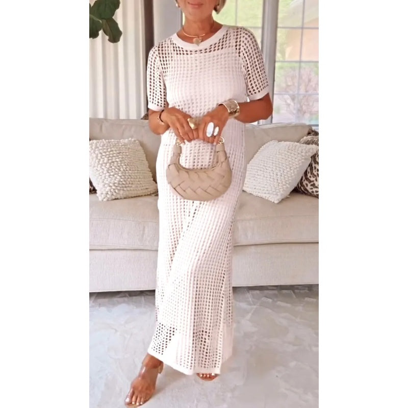 Women's Sheer Knit Overlay Maxi Dress | Elegant Long Evening Dress