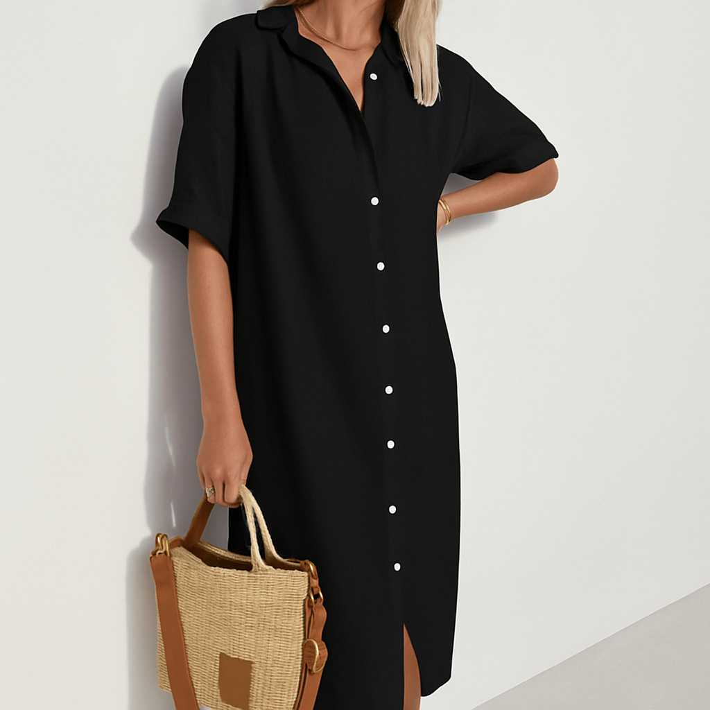 Women's Button-Down Short Sleeve Midi Shirt Dress | Casual Summer Dress