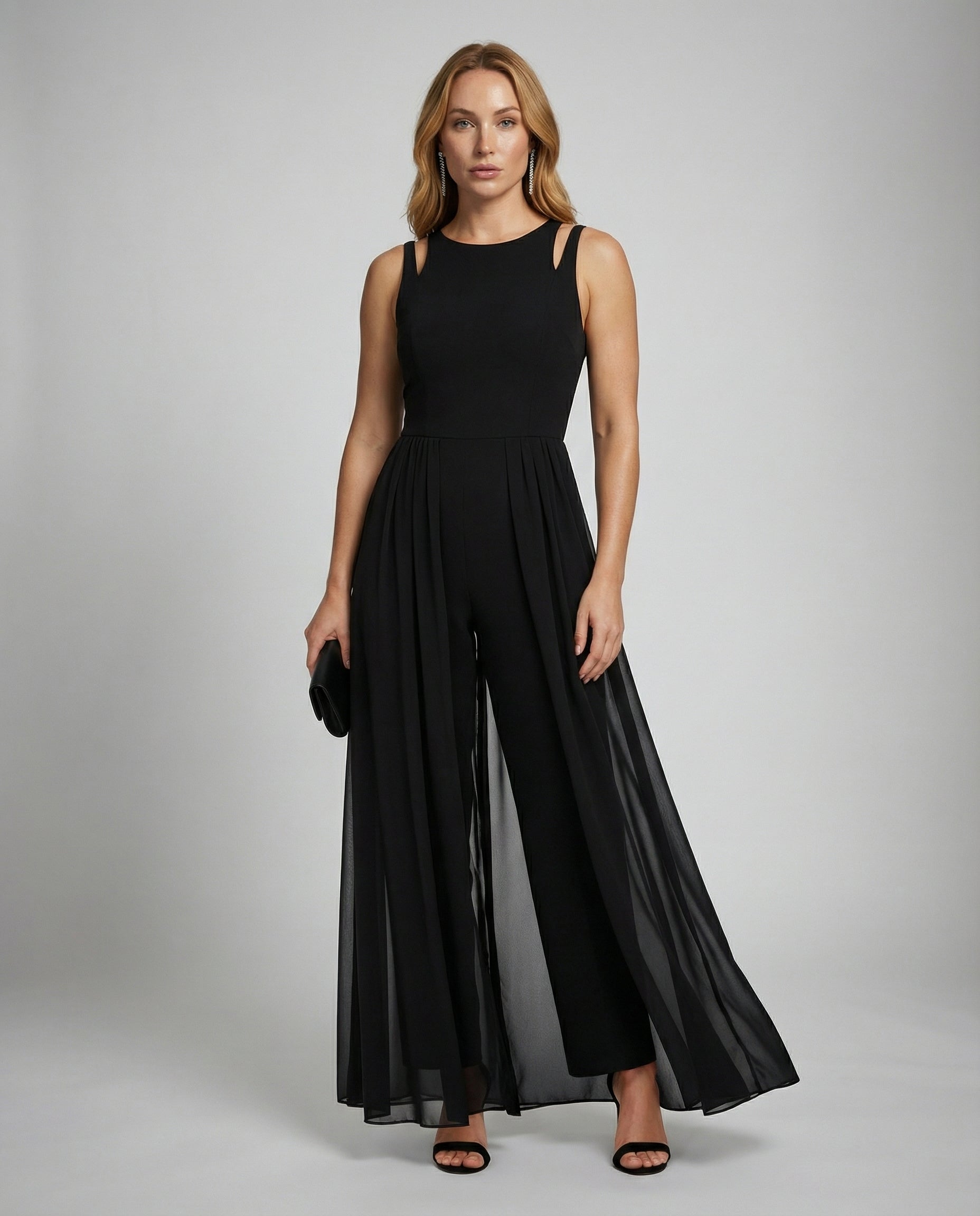 women's sleeveless shoulder accent jumpsuit - front view