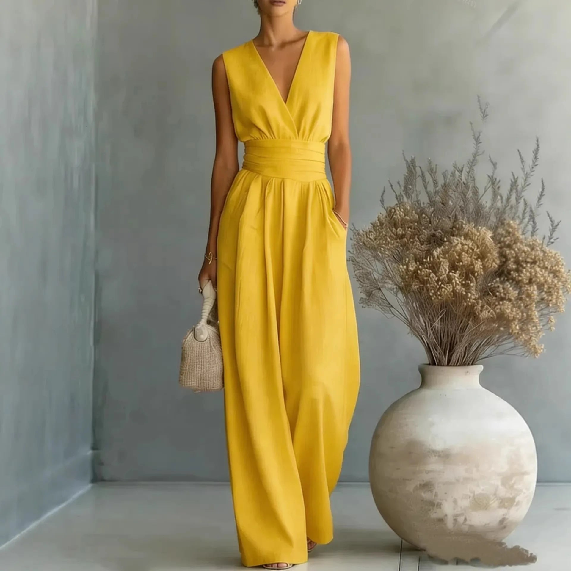women's sleeveless v-neck jumpsuit - back view