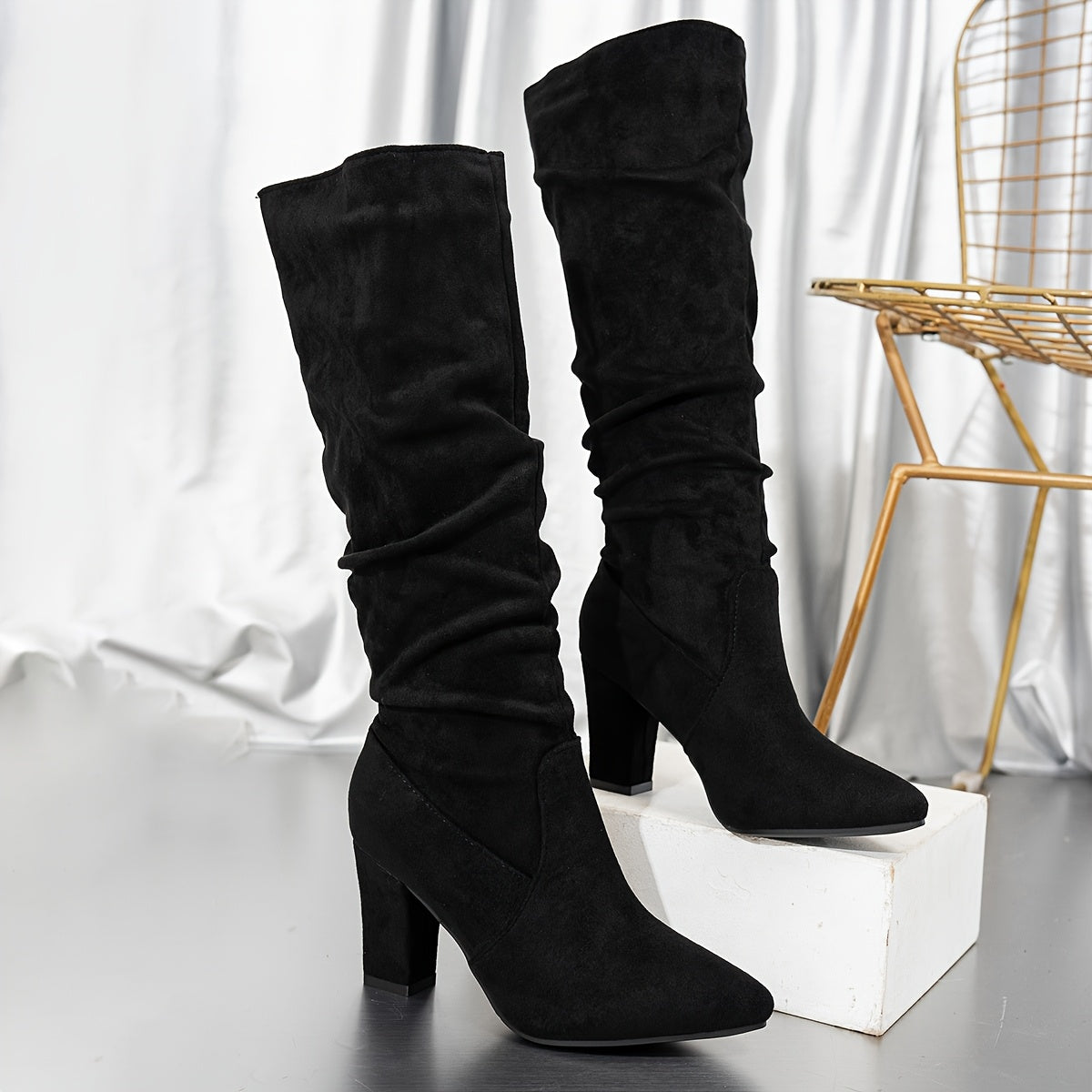 Women's Slouch Knee-High Heeled Boots - photo 1
