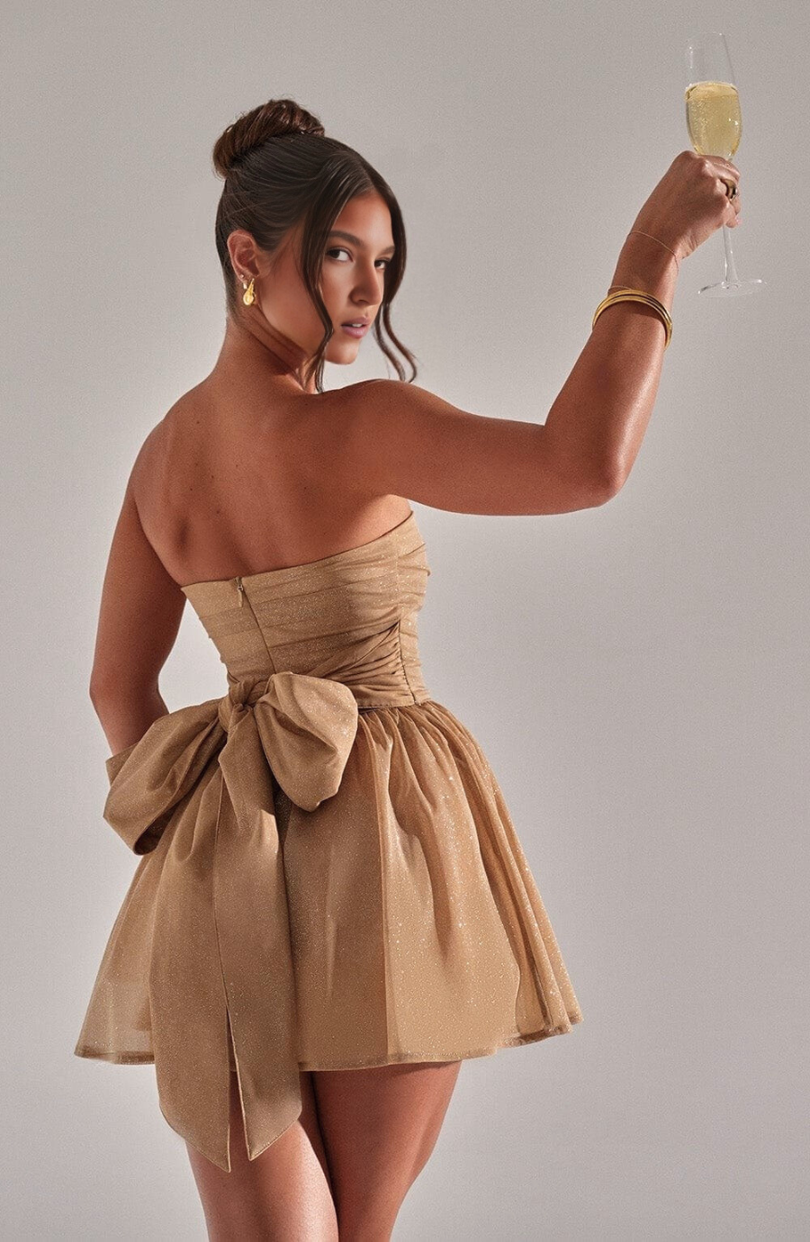 women's strapless corset mini dress - khaki color
