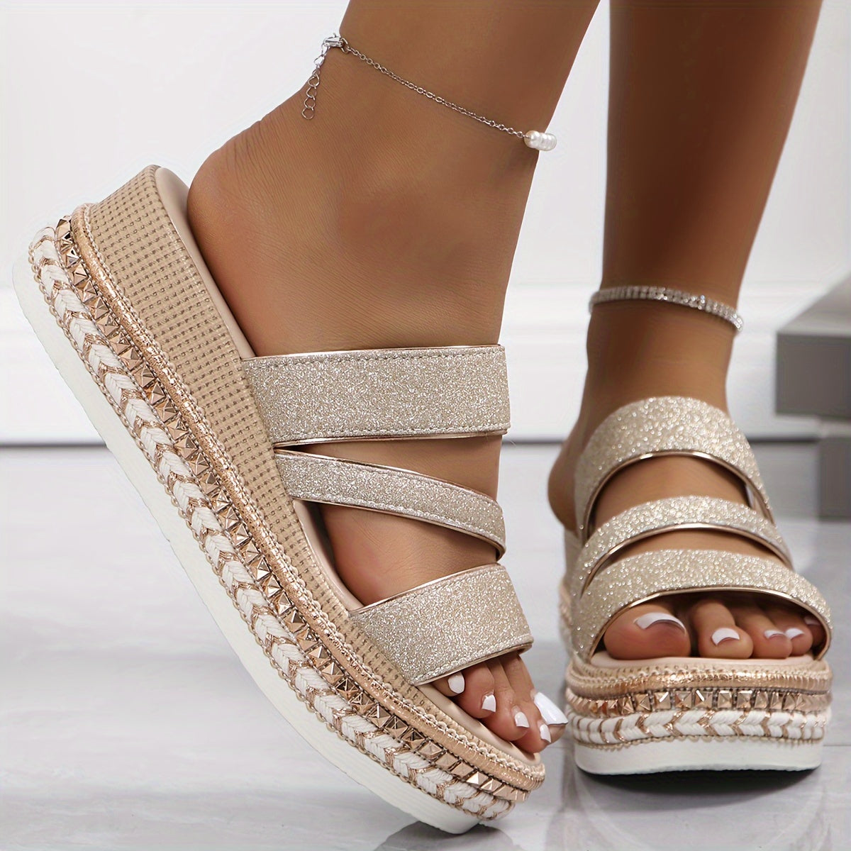 Women's Strappy Platform Slide Sandals | Open Toe Summer Platform Sandals