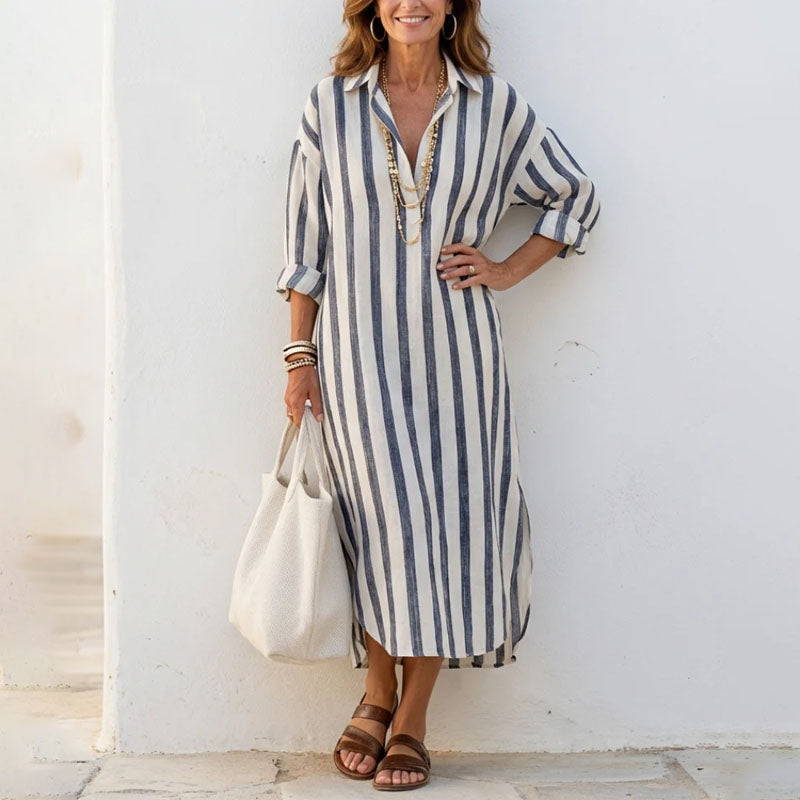 Women's striped shirt midi dress - side view