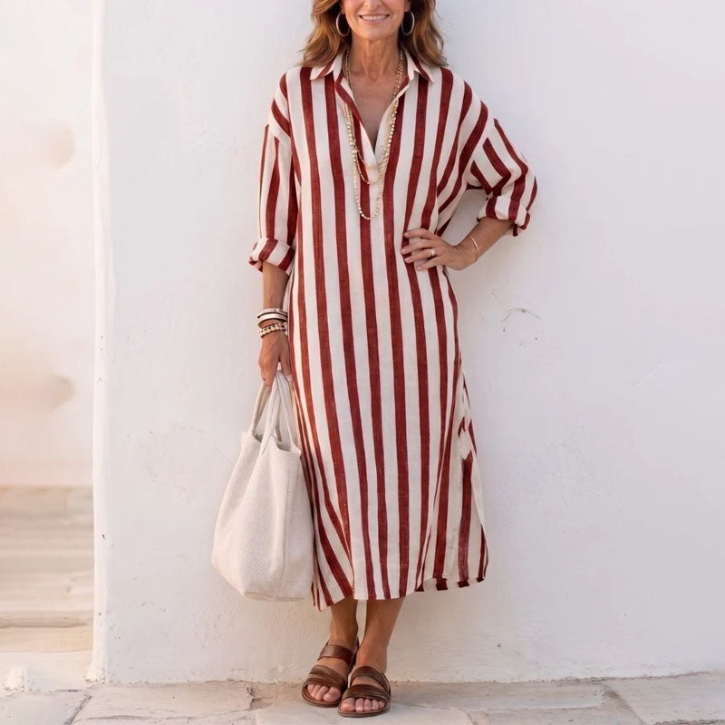 Women's striped shirt midi dress - back view