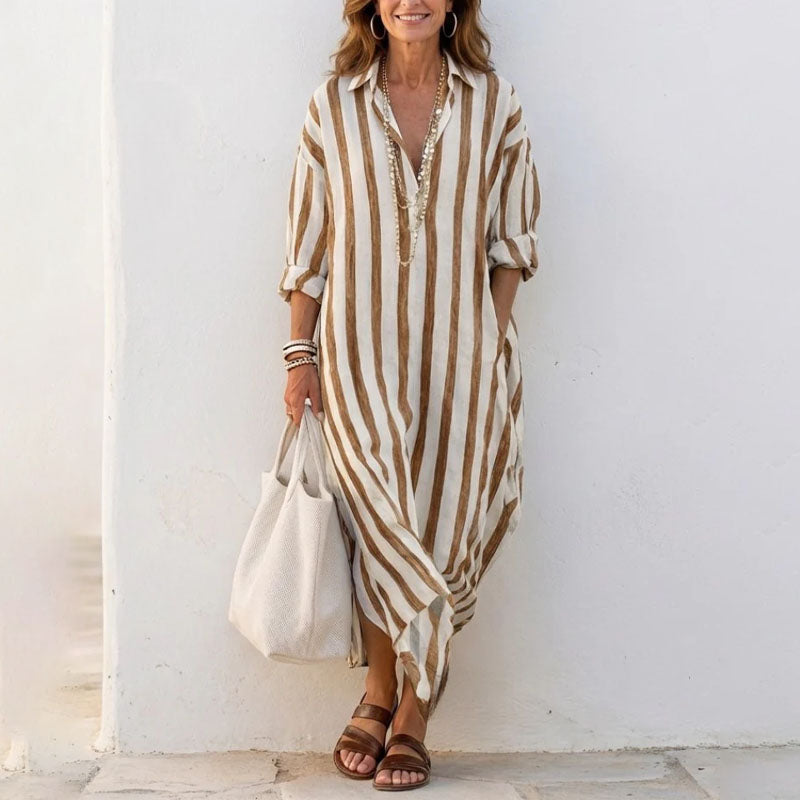 Women's striped shirt midi dress - lifestyle view