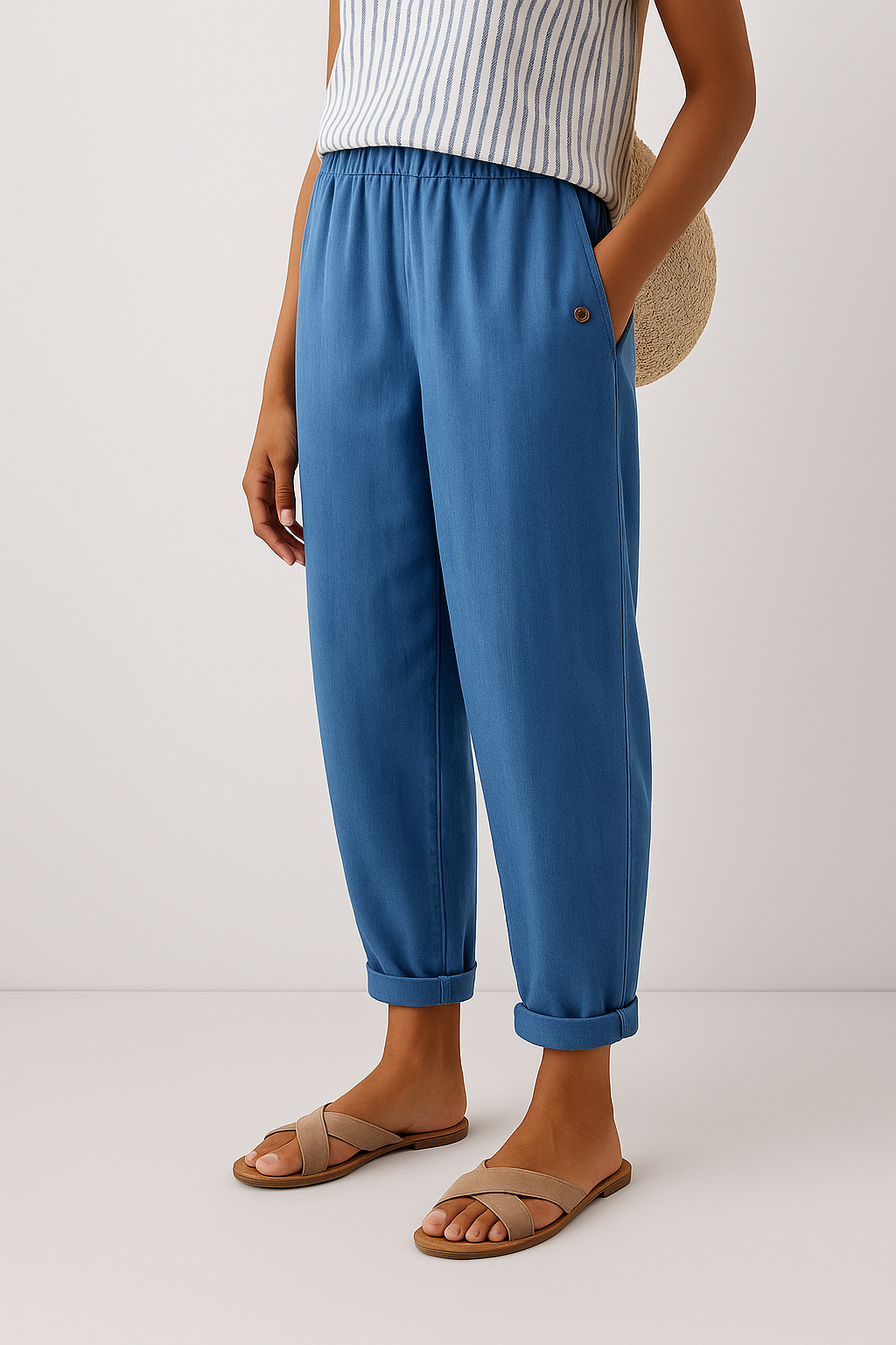 womens stylish wide leg pants with side pockets | casual everyday trousers - back view