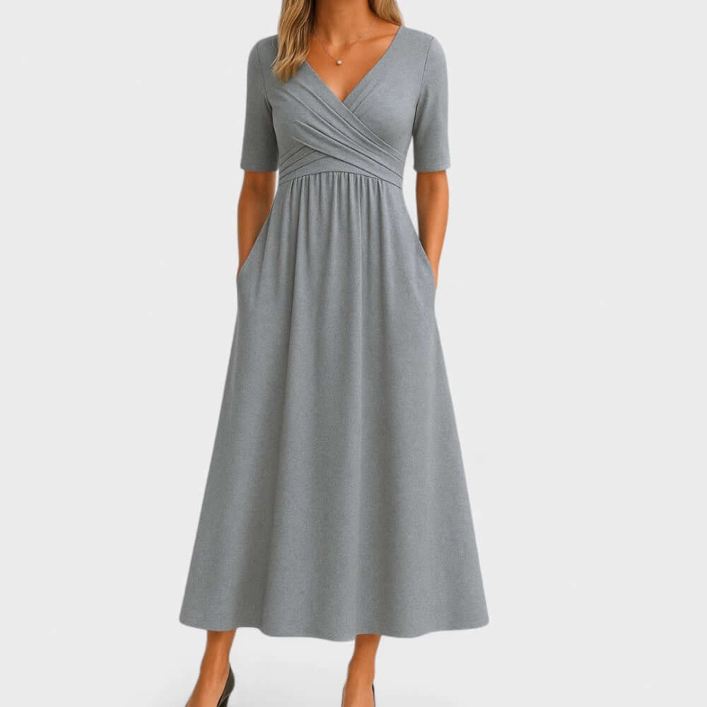 Women's Gray A-Line Midi Dress | Sleeveless Casual Summer Dress