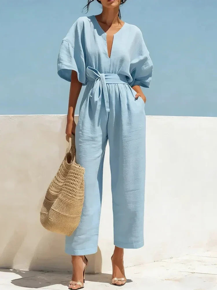 women's summer linen jumpsuit - front view