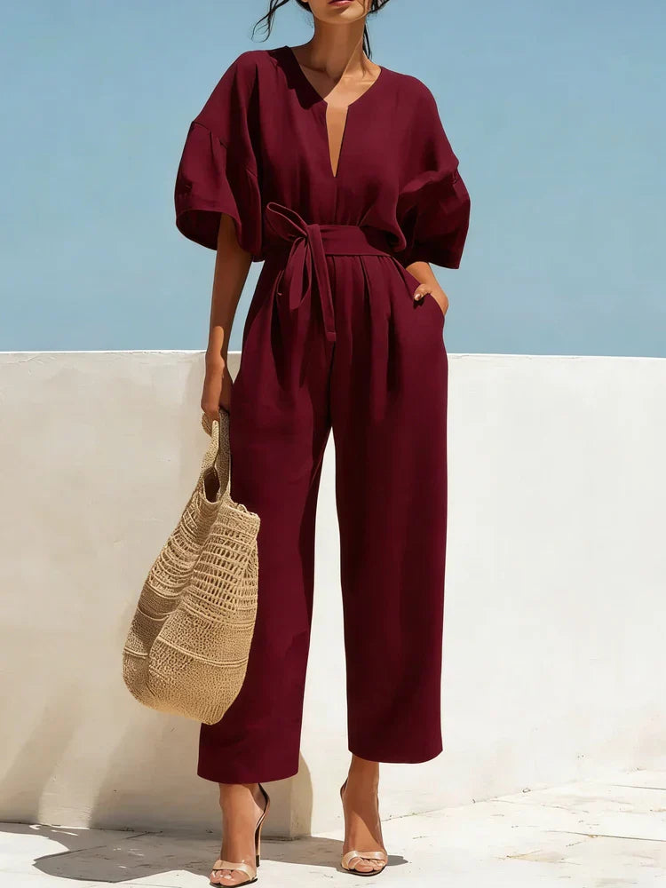 women's summer linen jumpsuit - back view