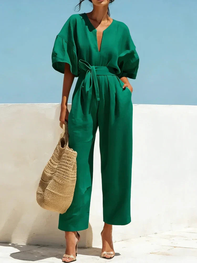 women's summer linen jumpsuit - detail view