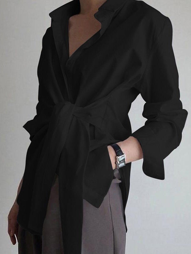 Women's tie waist button-down blouse - side view