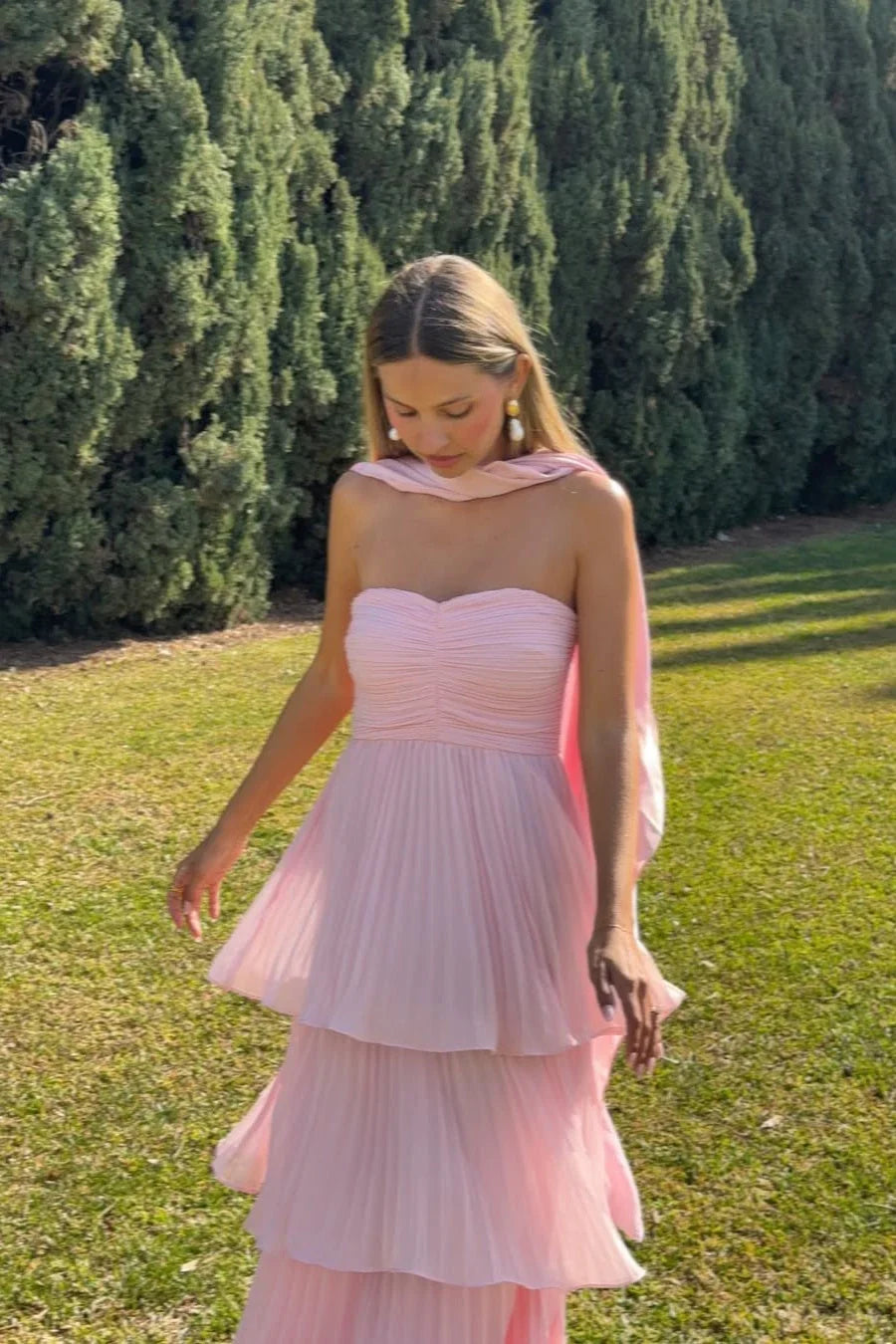 Women's Strapless Tiered Maxi Dress | Wedding Guest Ruffle Long Dress