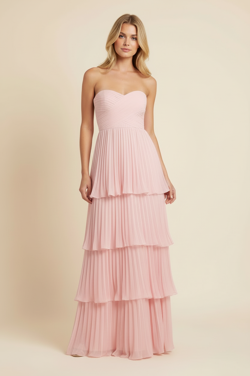 Women's Strapless Tiered Maxi Dress | Wedding Guest Ruffle Long Dress