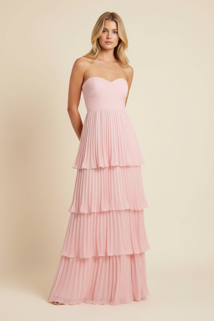 Women's Strapless Tiered Maxi Dress | Wedding Guest Ruffle Long Dress
