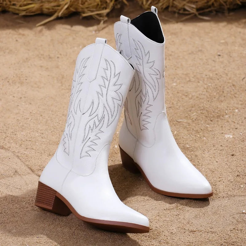 Women's Vintage Chunky Heeled Cowboy Boots - photo 3