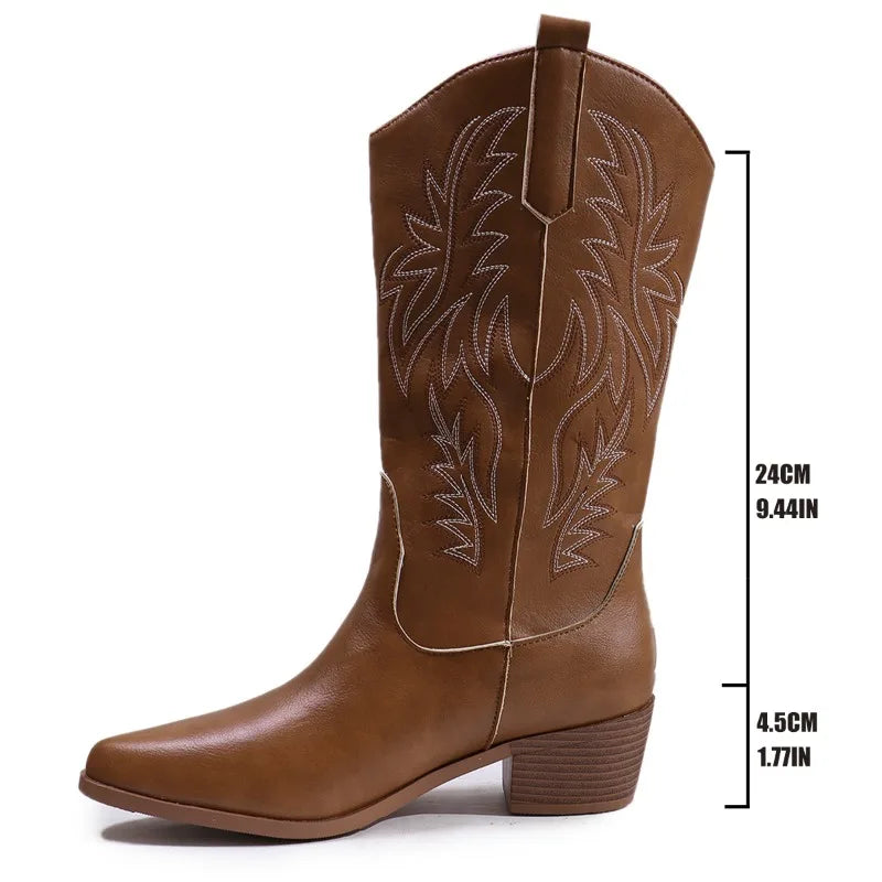 Women's Vintage Chunky Heeled Cowboy Boots - photo 6