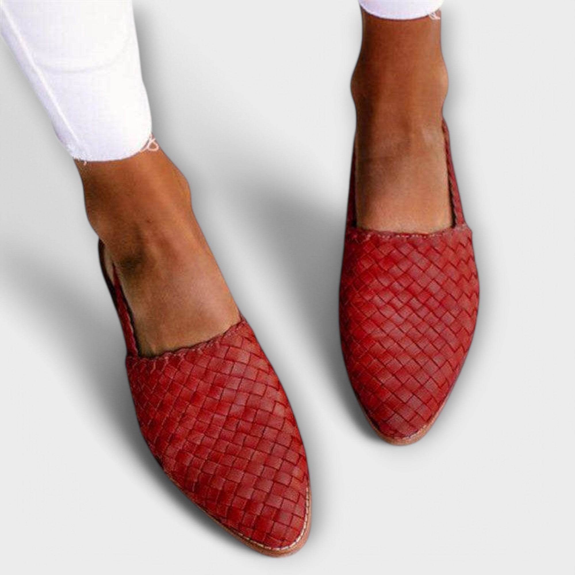 Women's Woven Leather Slingback Loafers | Pointed Toe Flat Casual Shoes