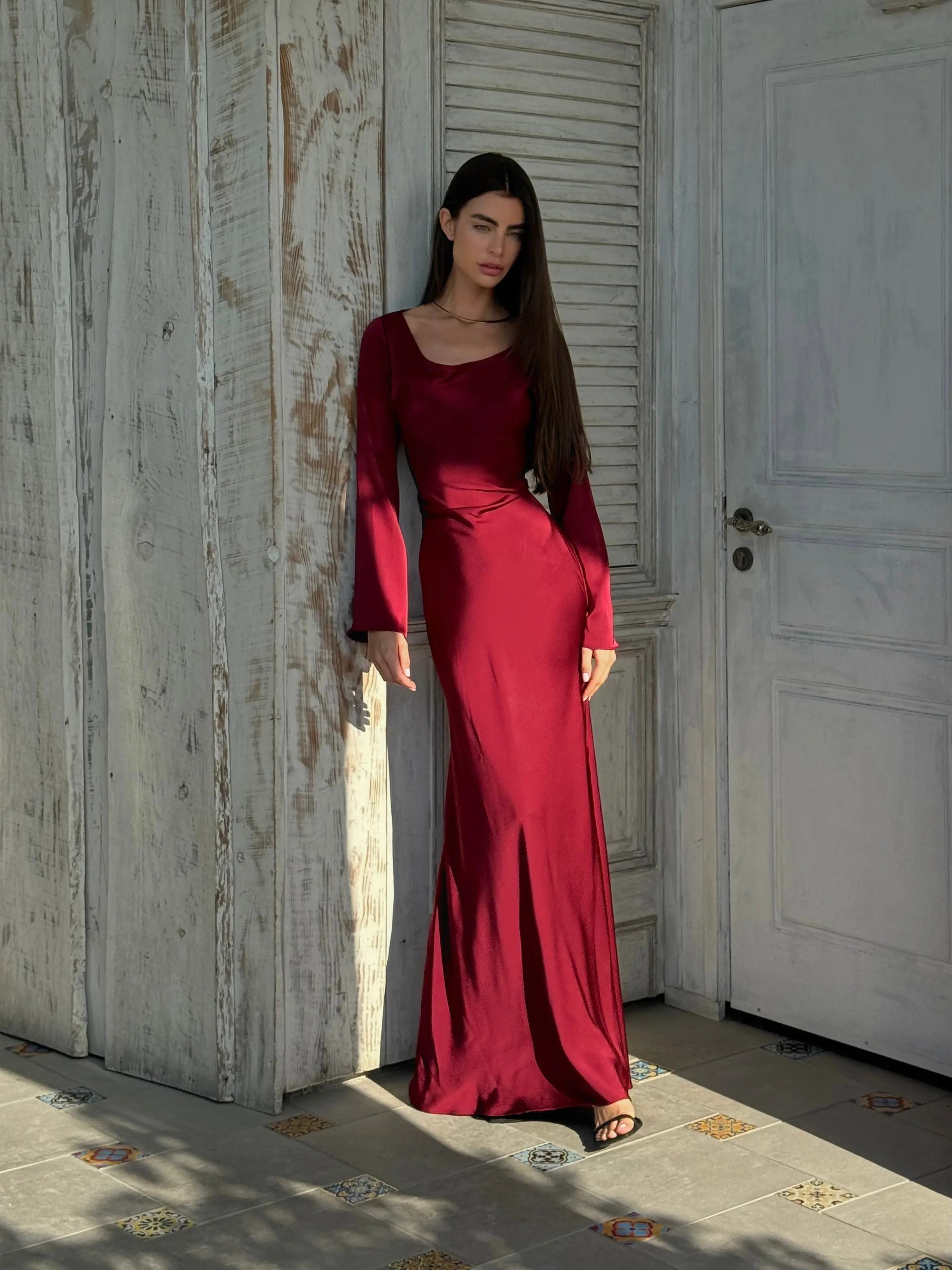 Women's Ivory Long Sleeve Maxi Dress | Casual Elegant Floor Length Everyday Dress