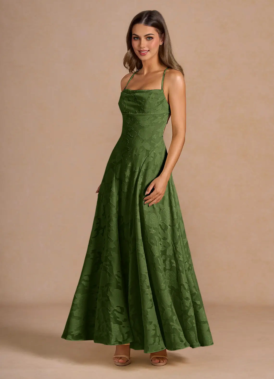 Women's Red Floral Lace Spaghetti Strap A-Line Maxi Evening Dress Wedding Guest