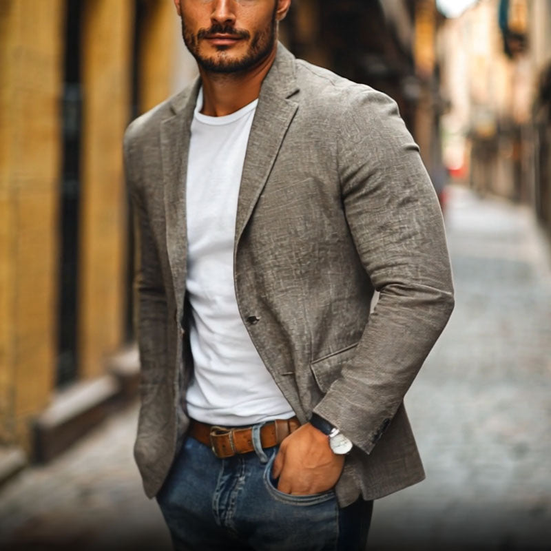 Men's Single-Breasted Cotton Linen Blazer | Lightweight Smart Casual