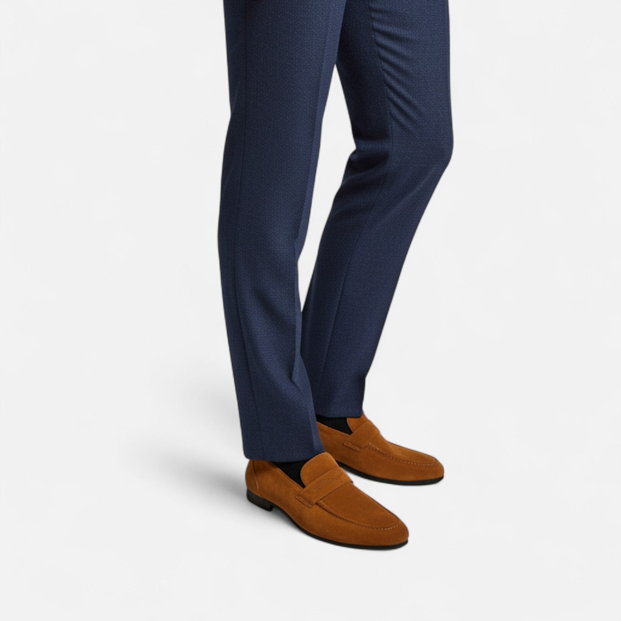 mens suede penny loafers | classic slip-on dress shoes - back view