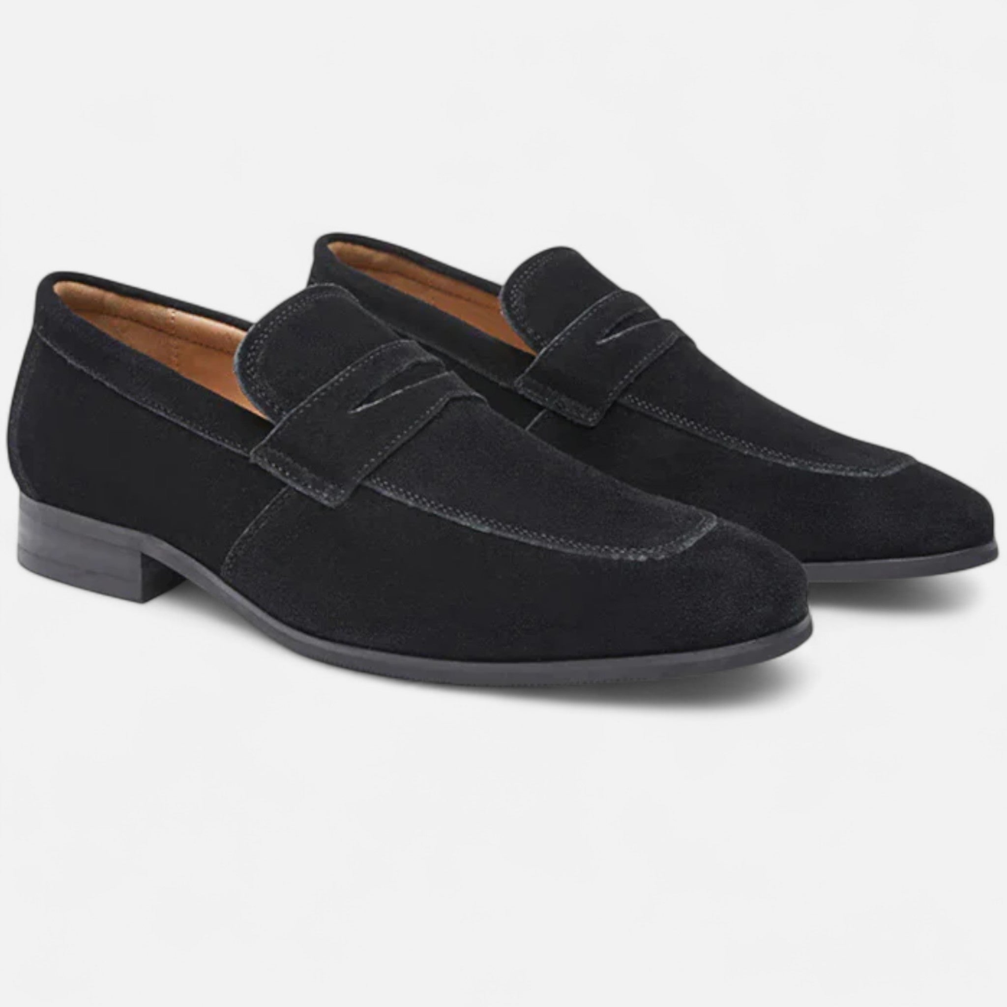 mens suede penny loafers | classic slip-on dress shoes - side view
