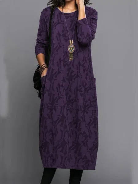 Women's Green Long Sleeve Midi Dress with Pockets | Casual Everyday Dress