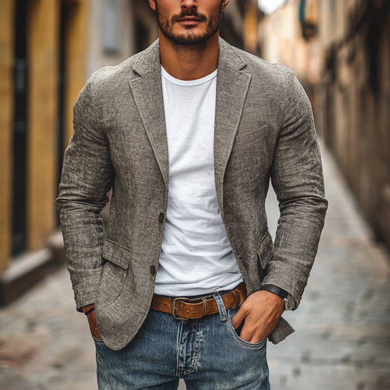 Men's Single-Breasted Cotton Linen Blazer | Lightweight Smart Casual