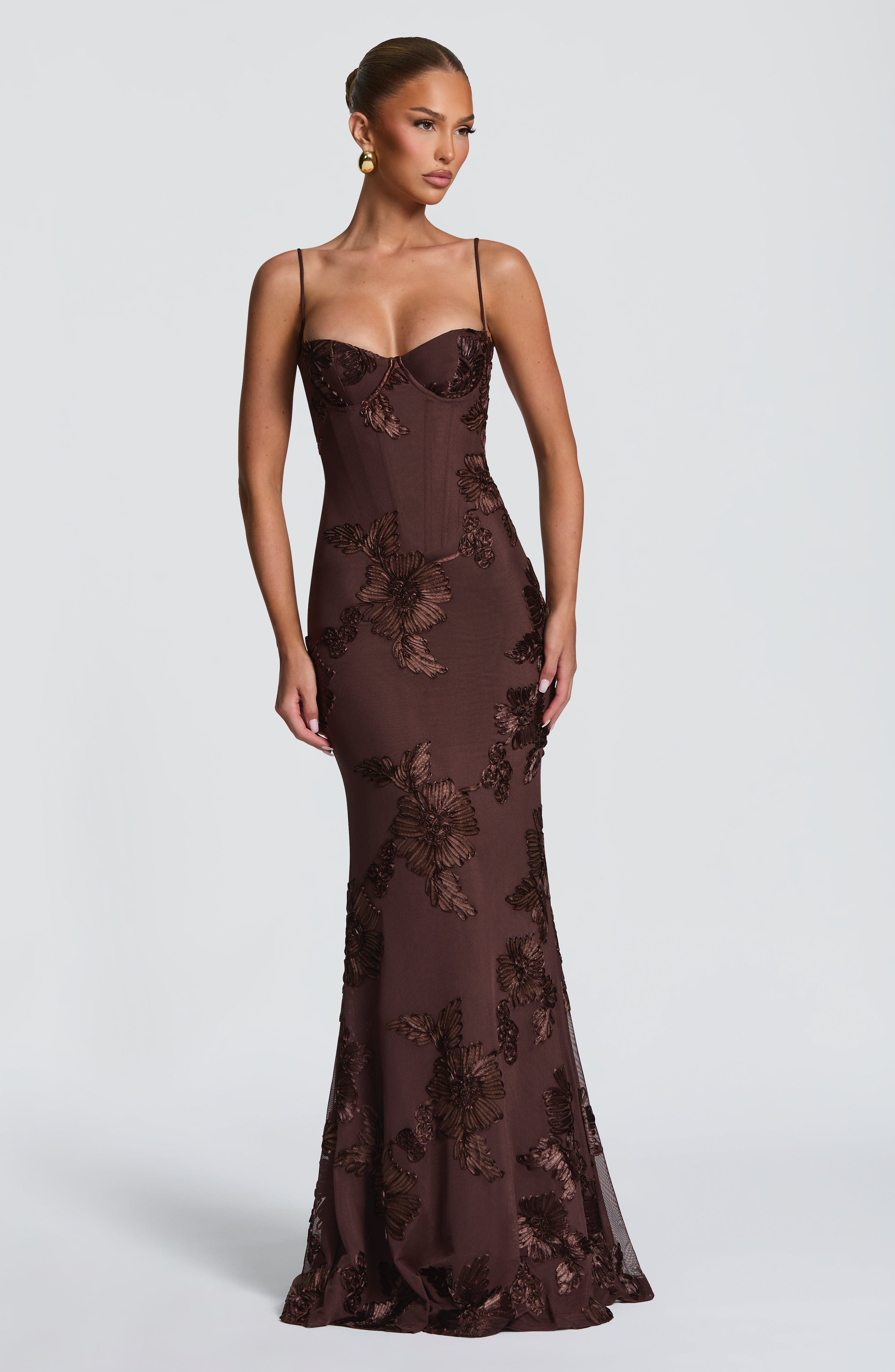 Women's Floral Sequin Spaghetti Strap Sweetheart Mermaid Maxi Gala Dress Prom