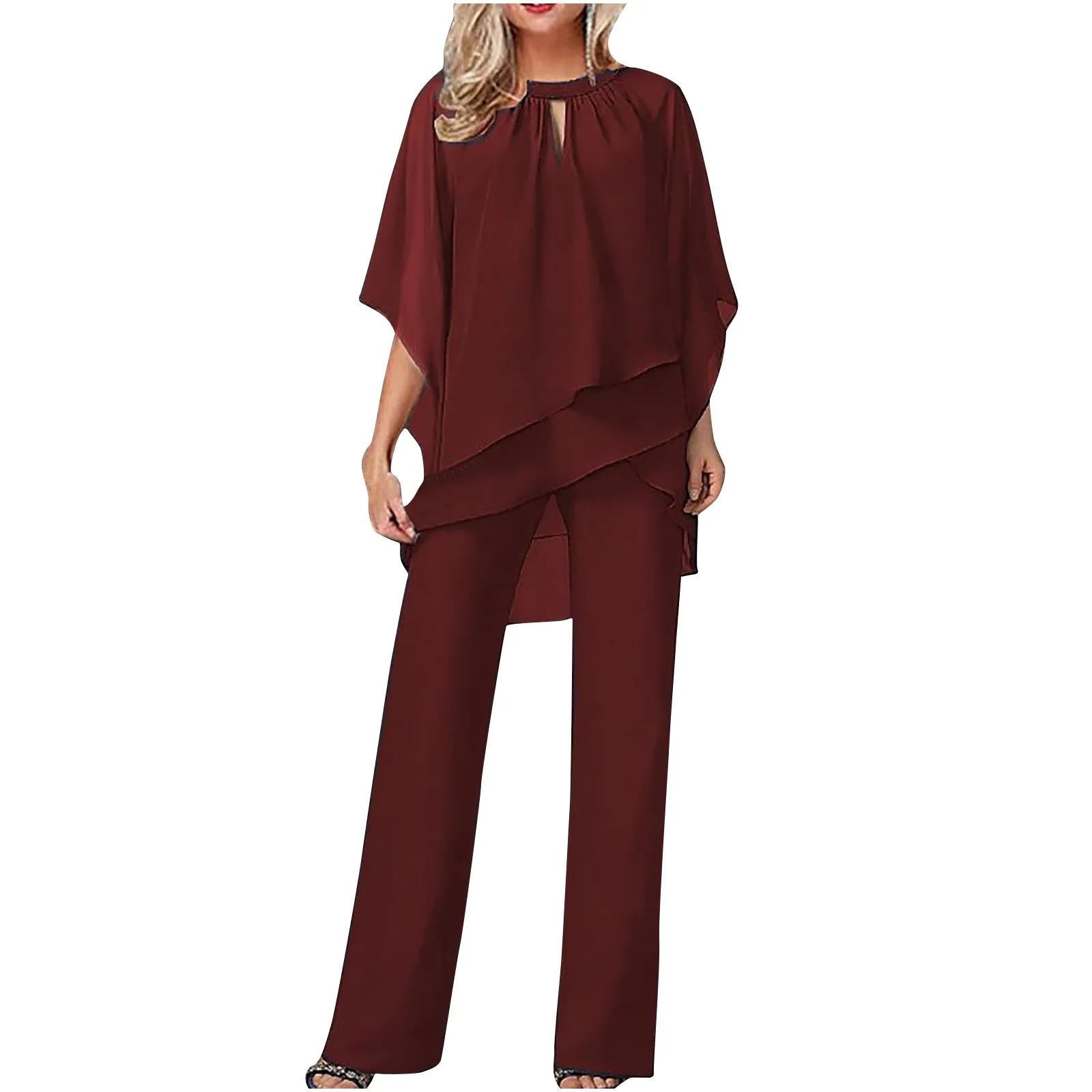 Women's Blue Chiffon Pantsuit | Elegant Formal Festive Two-Piece Suit