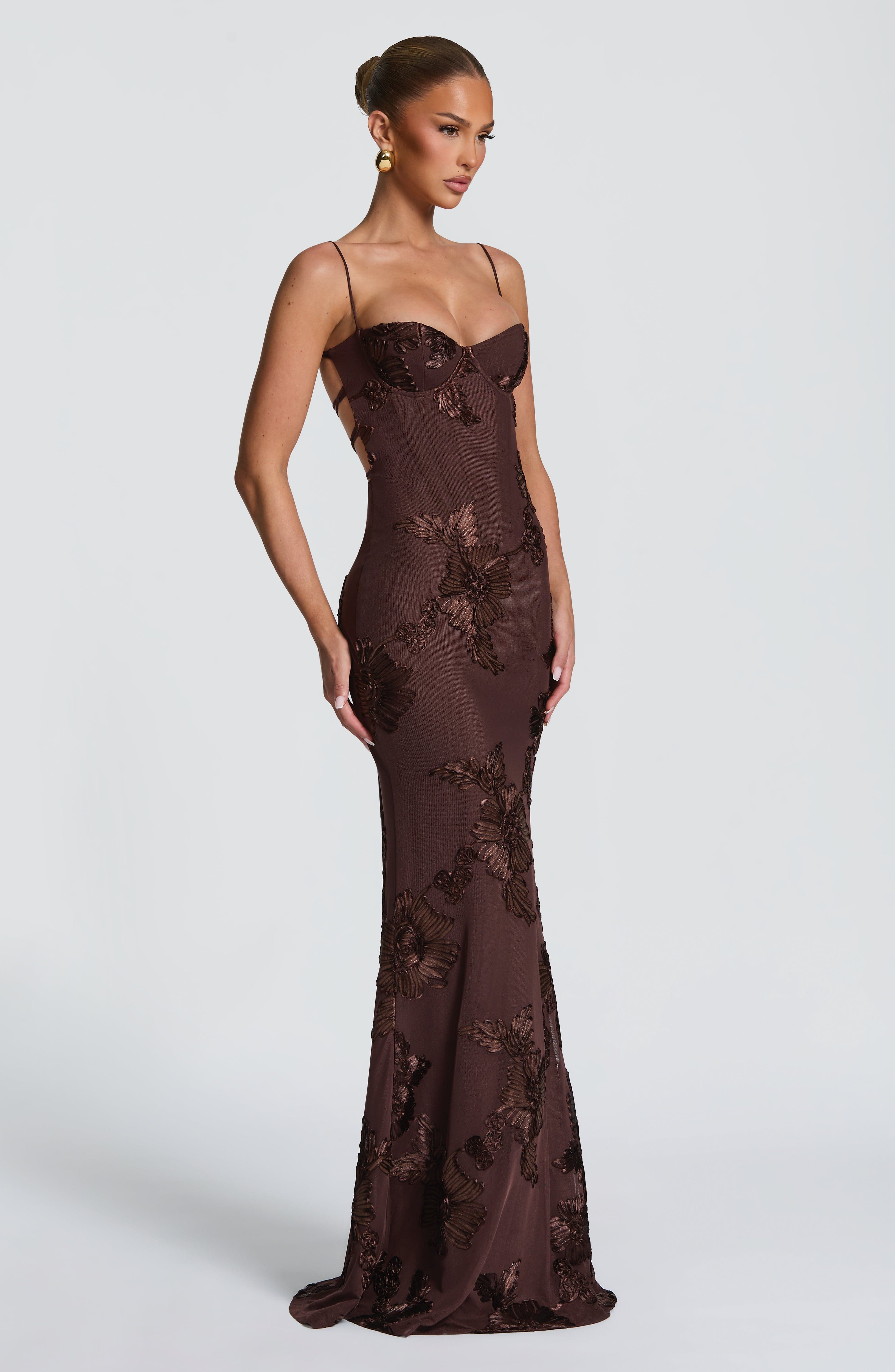 Women's Floral Sequin Spaghetti Strap Sweetheart Mermaid Maxi Gala Dress Prom