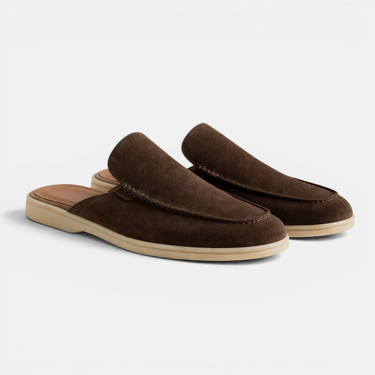mens slip-on suede mules | casual luxury summer footwear - detail view