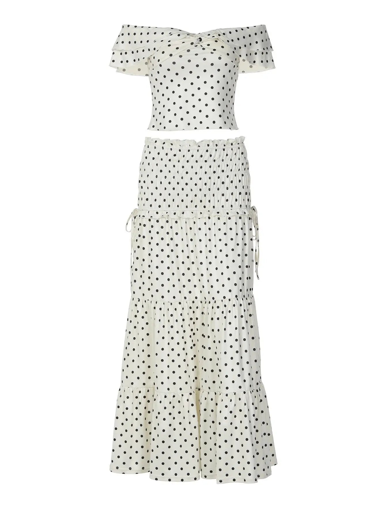 Women's Polka Dot Off Shoulder Top and Maxi Skirt Summer Set