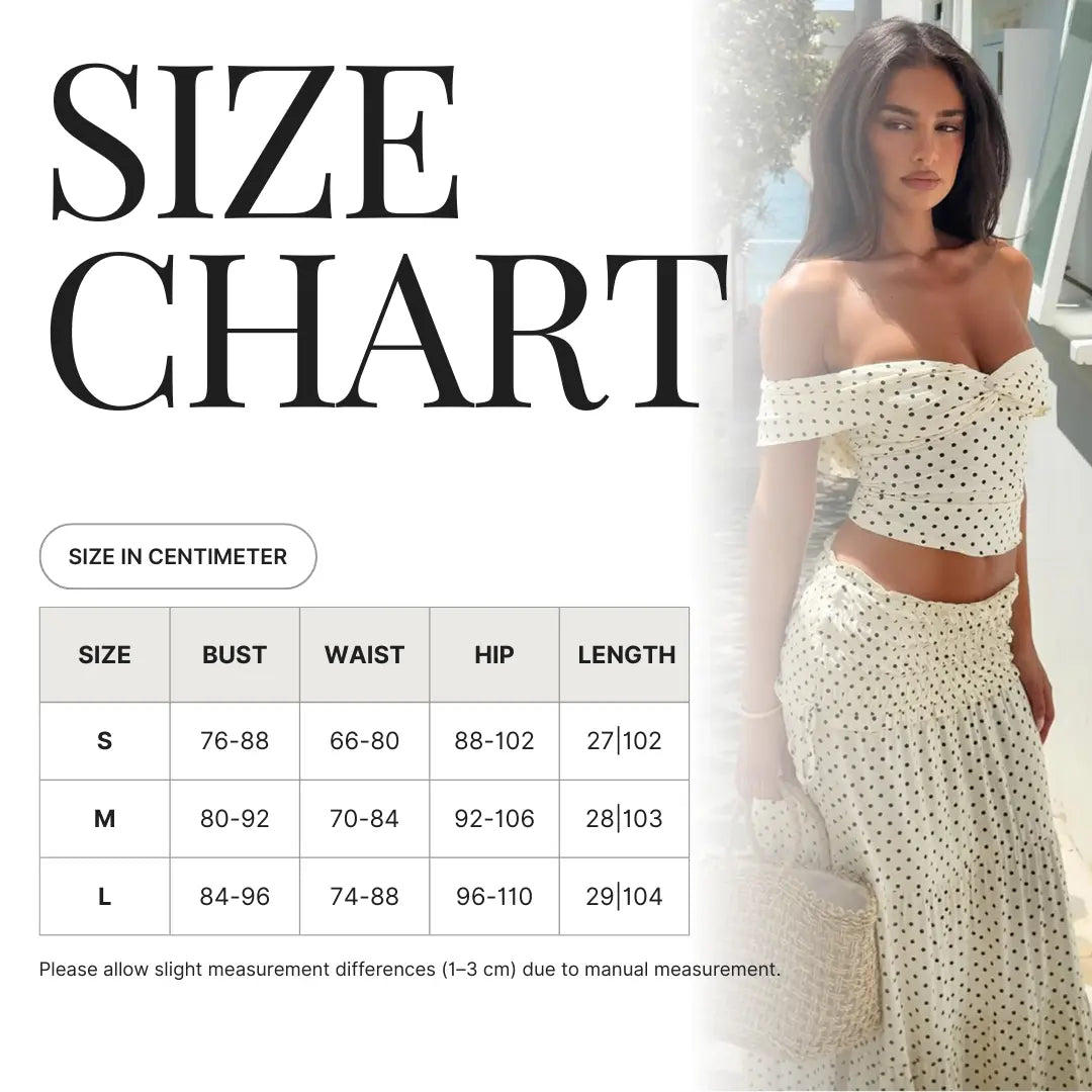 Women's Polka Dot Off Shoulder Top and Maxi Skirt Summer Set