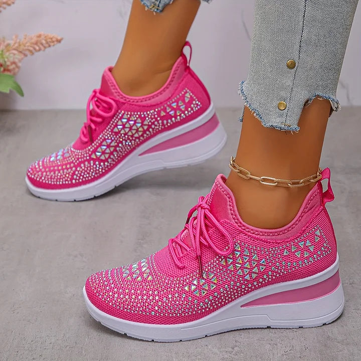 Women's Rhinestone Detail Mesh Trainers | Elegant Cushioned Sneakers