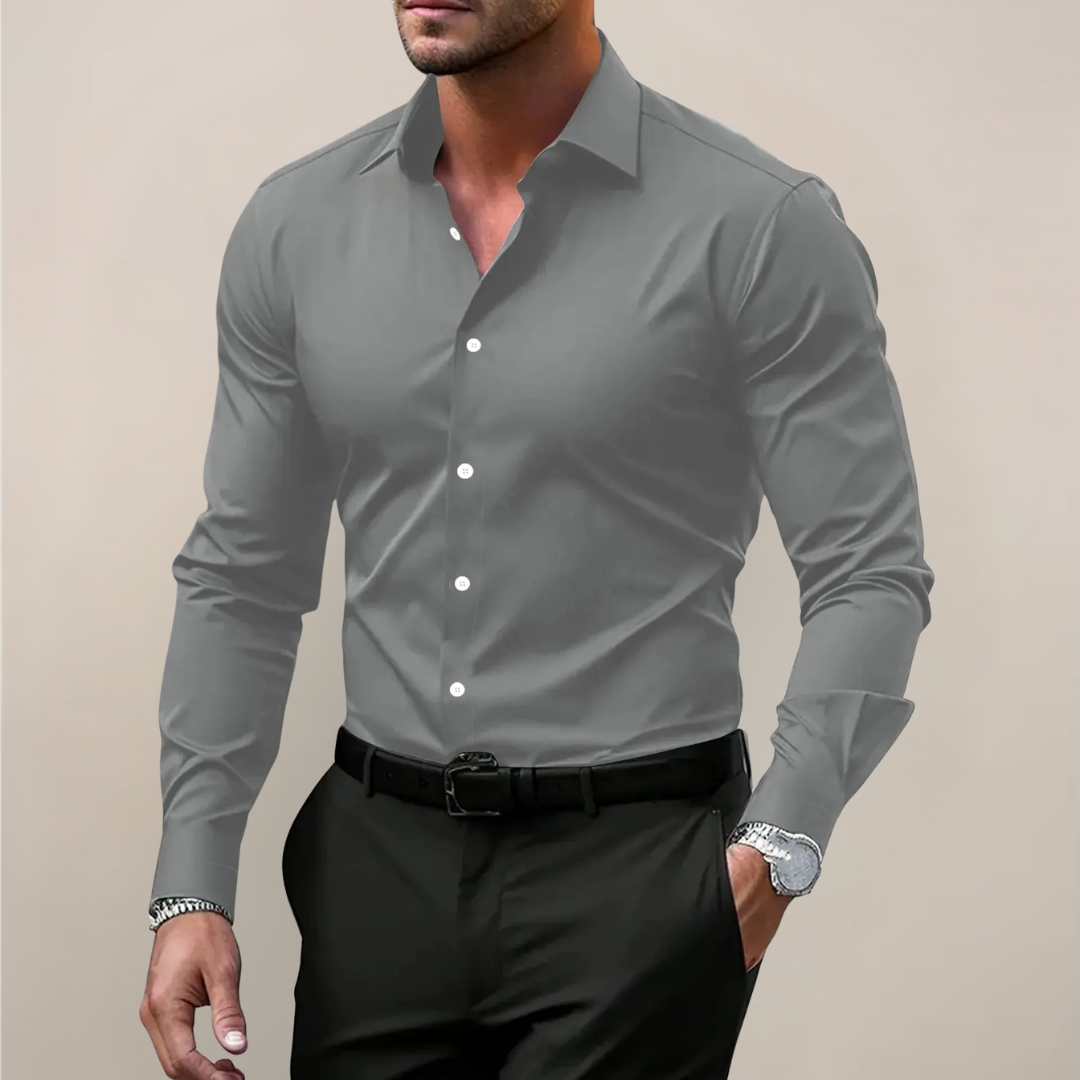 Men's regular fit dress shirt, flat lay view