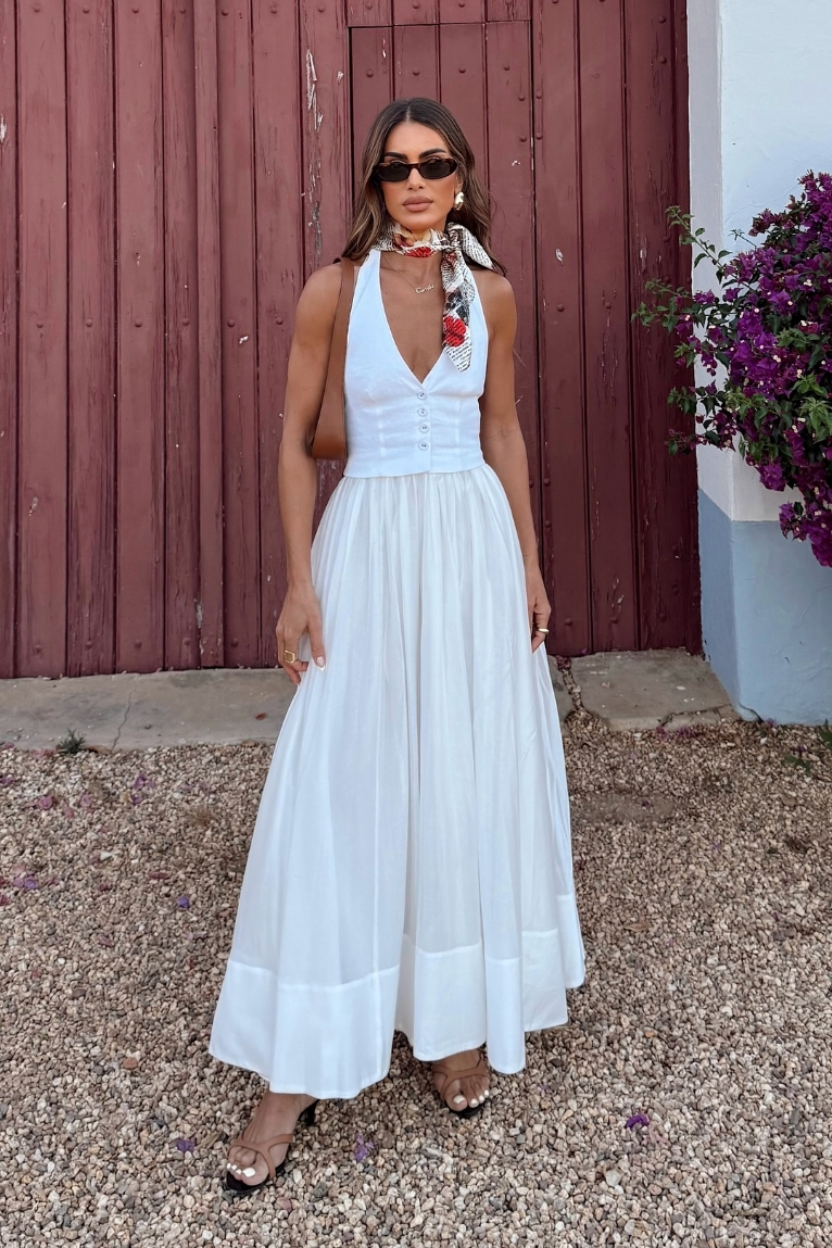 Women's White Elegant Maxi Dress | Evening & Wedding Guest Dress