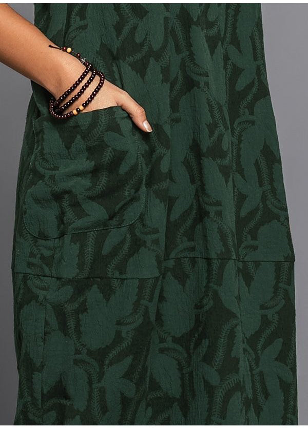 Women's Green Long Sleeve Midi Dress with Pockets | Casual Everyday Dress