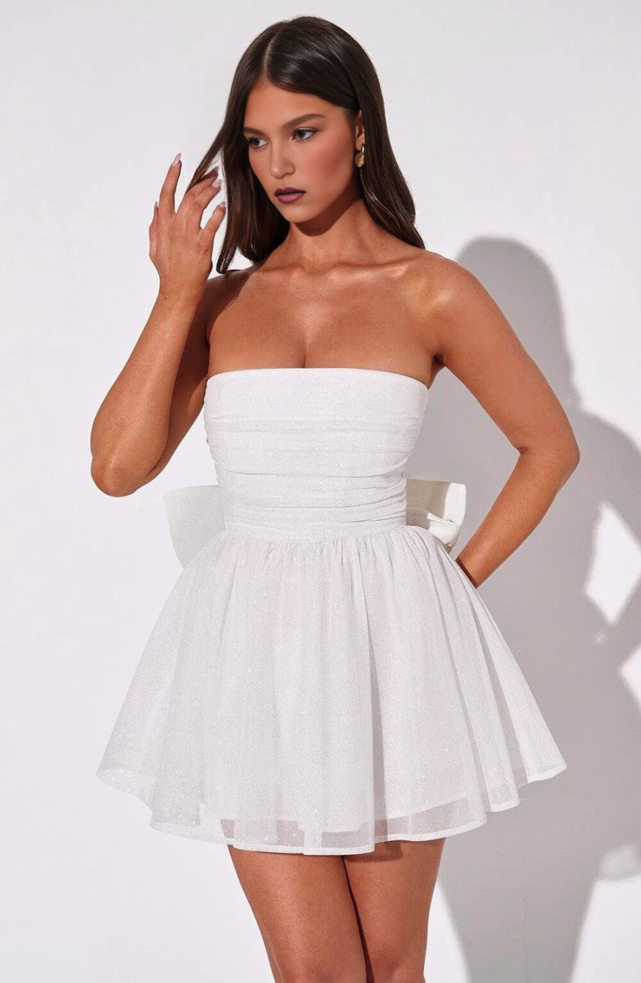 Women's Strapless Corset Mini Dress | Bow Back Voluminous Skirt