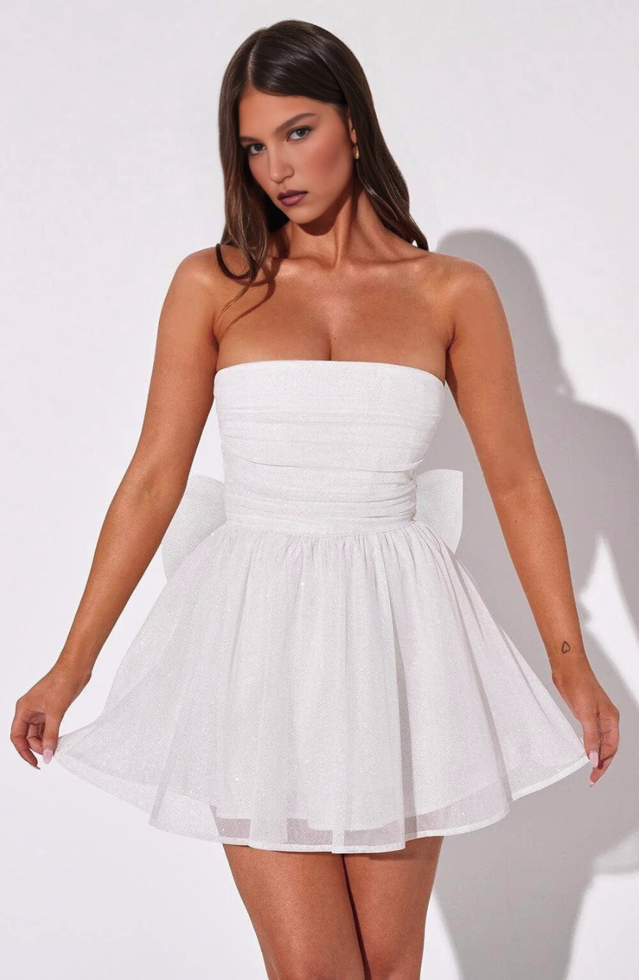 Women's Strapless Corset Mini Dress | Bow Back Voluminous Skirt