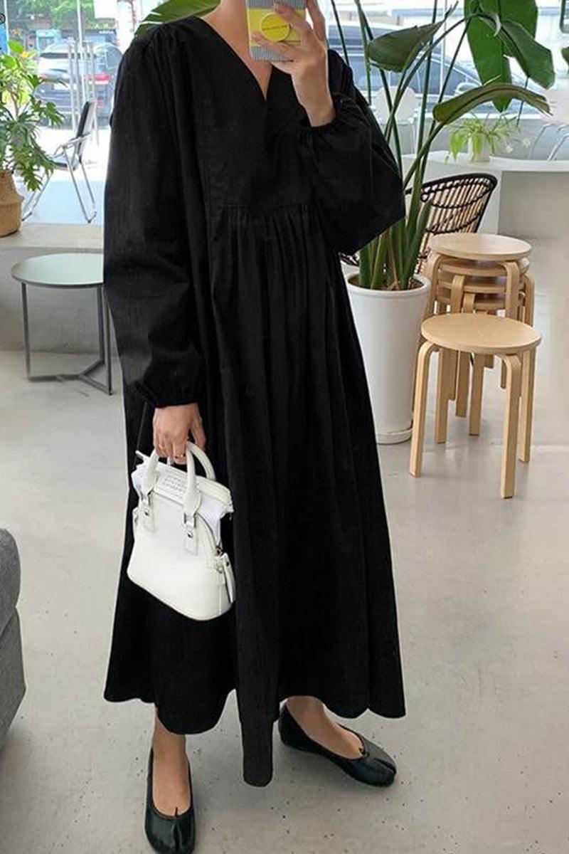 Women's V-Neck Smocked Waist Midi Dress | Balloon Sleeve Occasion
